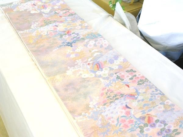 ○美品 女性着物 刺繍 花柄 六通 袋帯 424cm KBT7_画像2