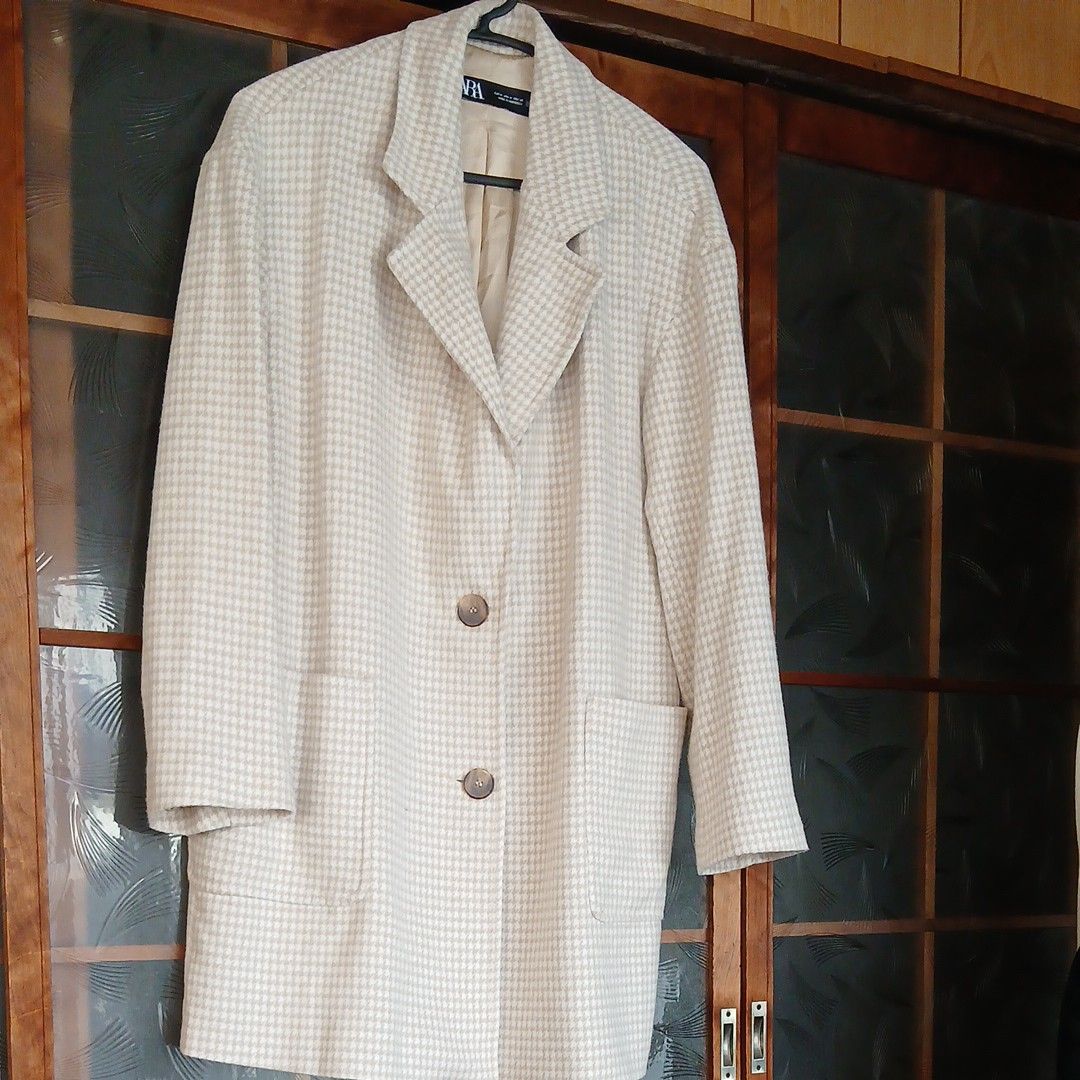 ZARA ザラ 千鳥格子柄 テーラードジャケット ベージュ系｜Yahoo!フリマ 