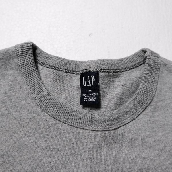 00's ギャップ GAP チェスト ボーダー コットン Tシャツ 長袖 (M) 灰紺 リブ無し ライン入り ロンT クルーネック 00年代 旧タグ オールド_画像7