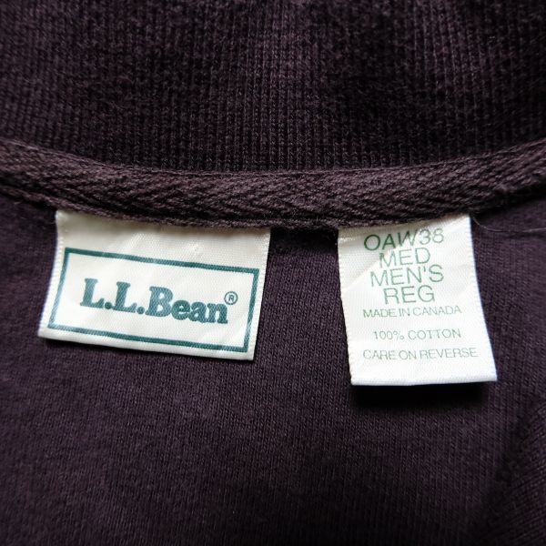 カナダ製 90's LLビーン LLBEAN ジップ コットン ポロシャツ (M) 濃紫系 ロンT 無地 90年代 旧タグ オールド_画像8