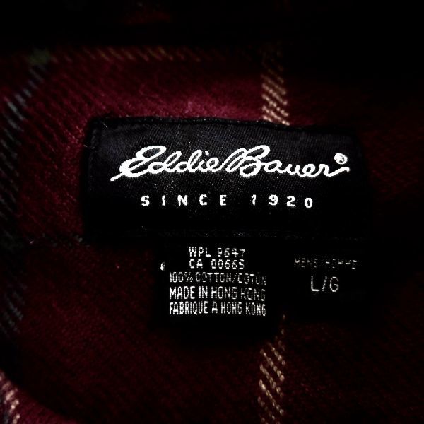 90's 00's エディーバウアー ボタンダウン チェック ヘビーネルシャツ ワイン系 (L) 90年代 旧タグ オールド ビッグサイズ Eddie Bauer_画像8