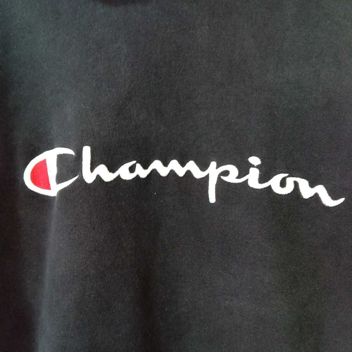 076【格安】チャンピオン　champion スウェット プルオーバー　パーカー ブラック　メンズL　ロゴ刺繍　Hanes