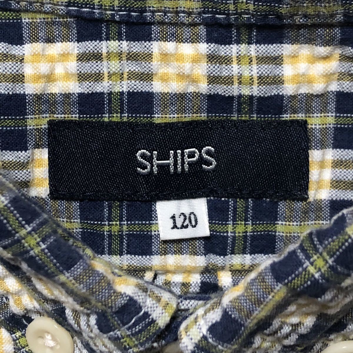 SHIPS シップス 半袖 チェック シャツ 紺×黄色 子供120cm 美品 管理B876_画像6