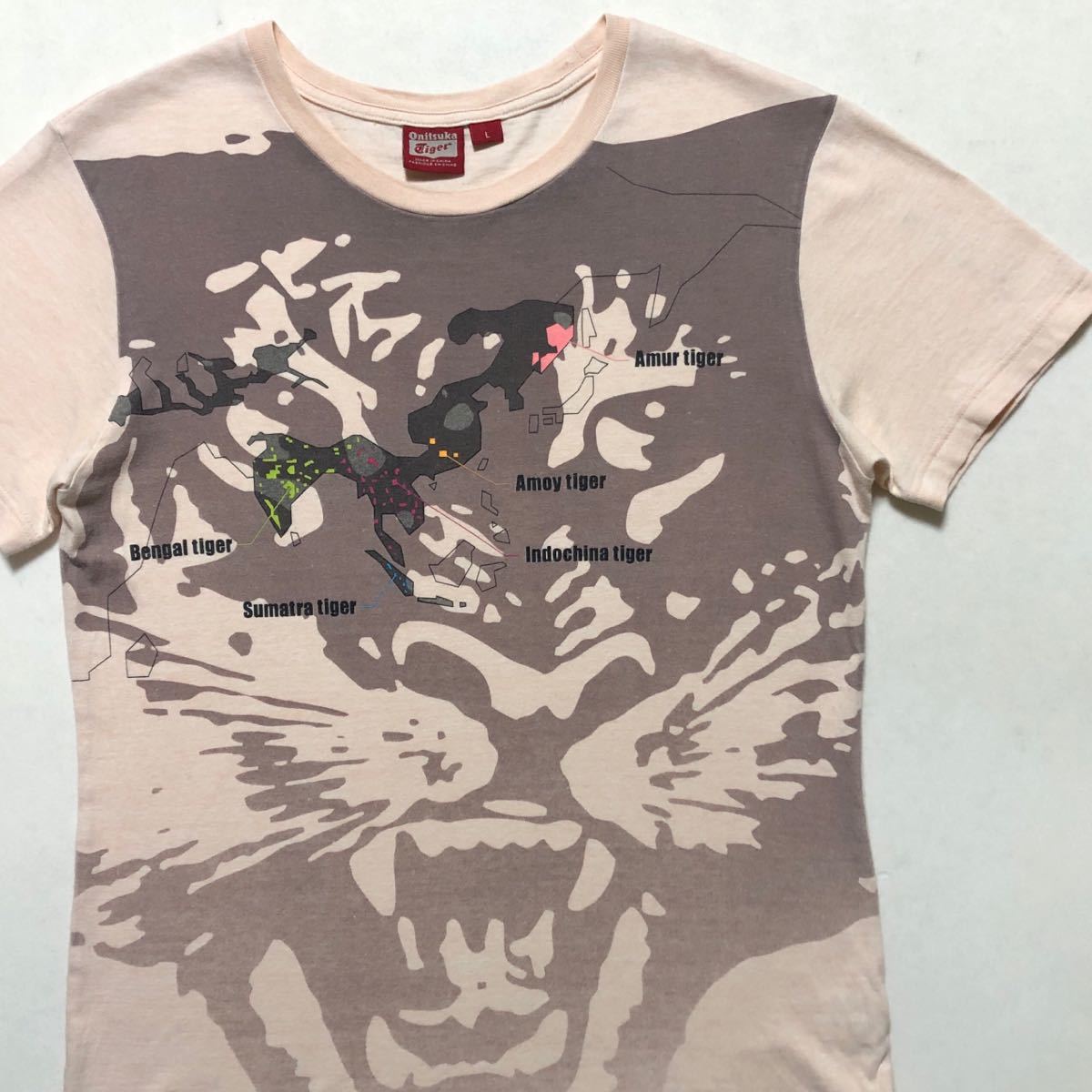 Onitsuka Tiger オニツカタイガー 大虎顔 Tシャツ ピンク L 美品 管理B1216