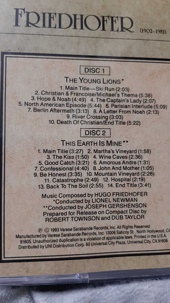 サントラ盤2作品・2枚組「若き獅子たち(58年10曲)太陽の谷(59年14曲)」音楽ヒューゴー・フリードホーファーVARESE SARABANDE1993年輸入盤。_画像6