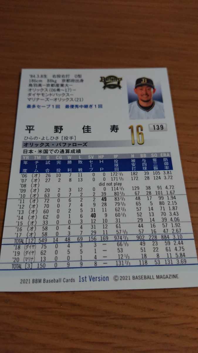 2021 BBM 1st オリックスバファローズ 平野佳寿_画像2