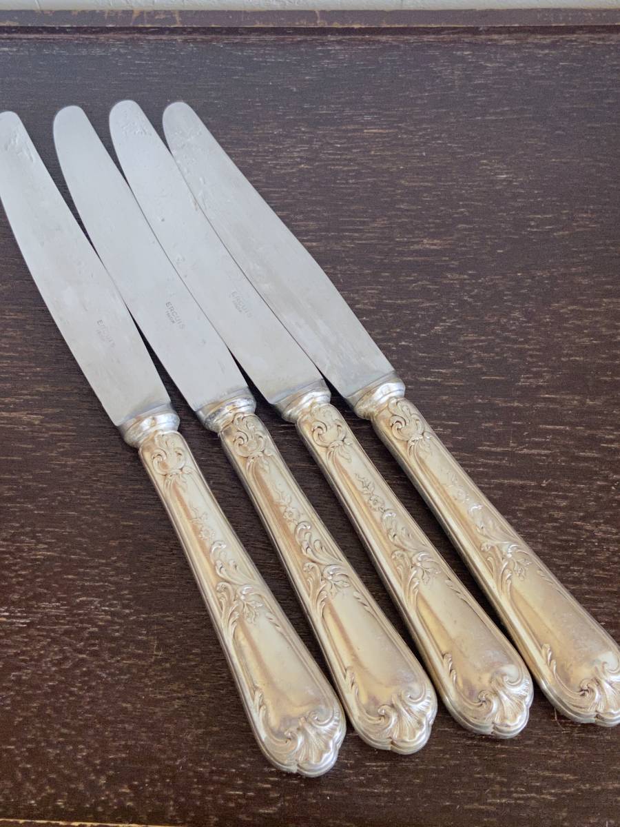 日本限定 フランス エルキューイ 銀メッキ製 テーブルナイフ 4本 25cm