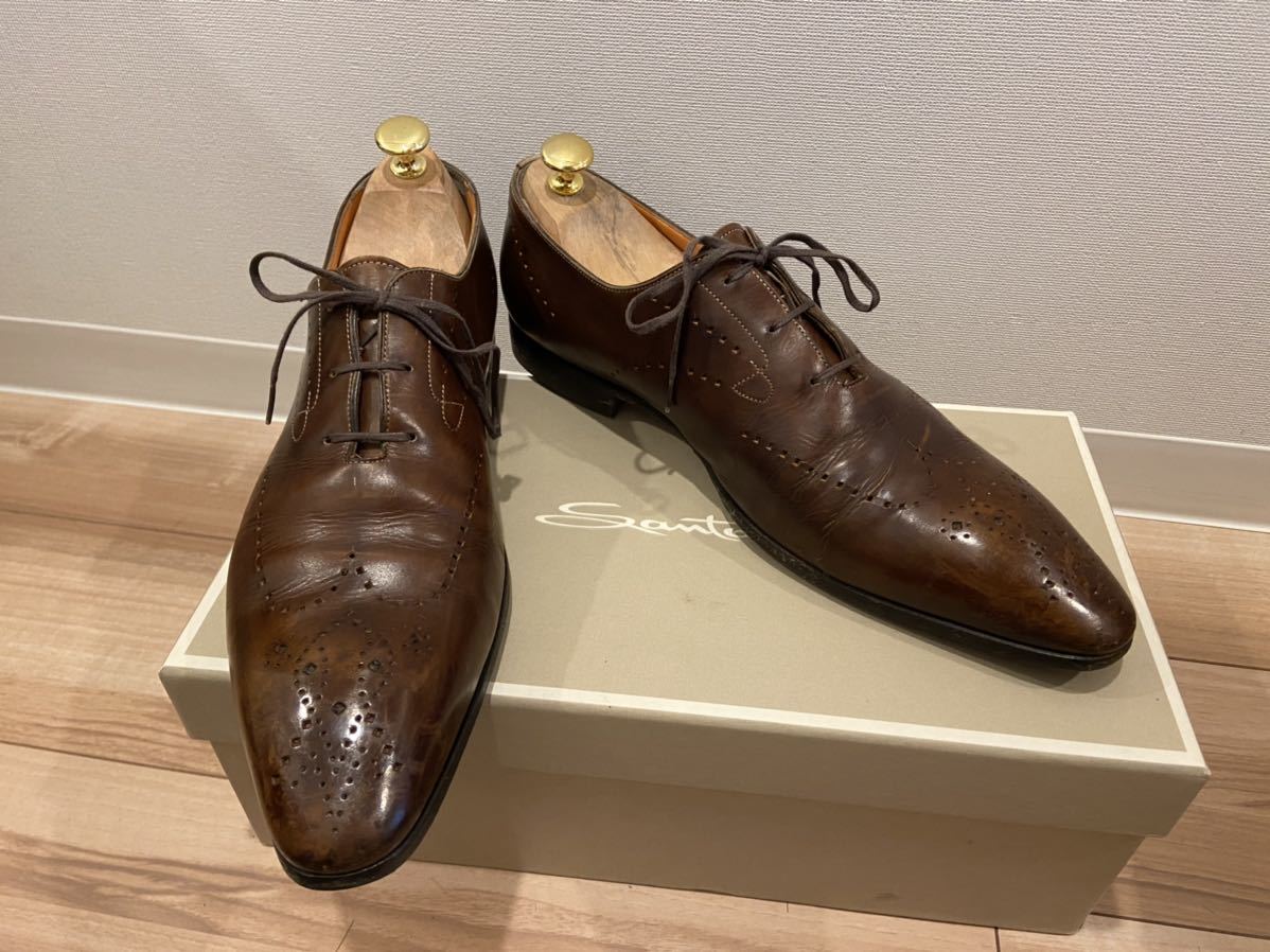 【多数出品】サントーニ　santoni ブラウン　レザーシューズ　検索　ビジネス マグナーニ italy パテーヌ　ベルルッティ　靴　ブラック　黒_画像1