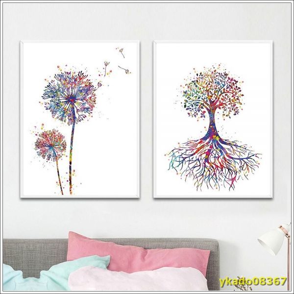 P2375: canvas picture wall. art Northern Europe watercolor plant tree Heart flower poster Picture Home decoration living room frame none 