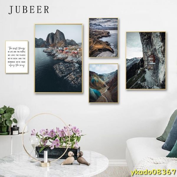 P1656: Northern Europe style. scenery poster print mountain sea canvas picture . wall art equipment ornament image living room 