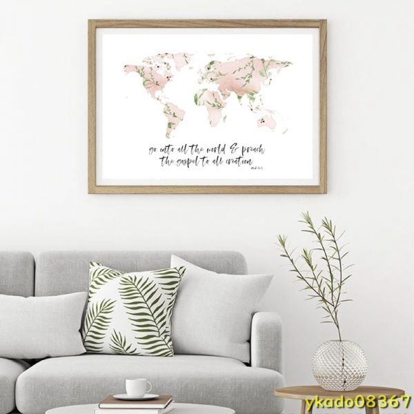 P1103: world map printing Mark 16:15. paper. one . watercolor flower art canvas picture . paper Christianity poster house. wall art equipment ornament 