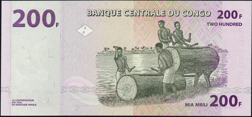 (B-600)　コンゴ　200フラン紙幣　2,000年　_画像2