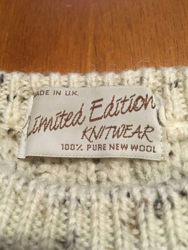 UK製 Limited Edition Knitwear ケーブルニット 長袖 ウール ニット セーター フィッシャーマン クルーネック メンズ_画像9