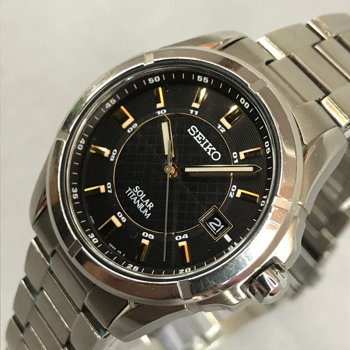 SEIKO セイコー ソーラーチタニウム メンズクォーツ 黒文字盤 3針モデル