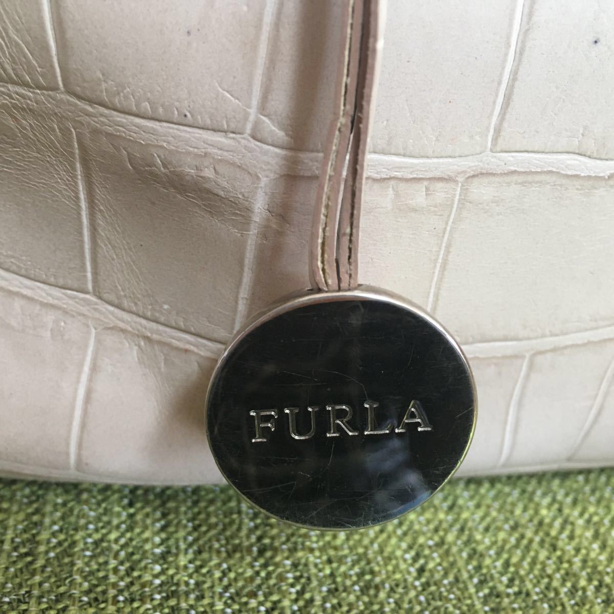 クロコ 型押しレザー FURLA トートバッグ フルラライトベージュ