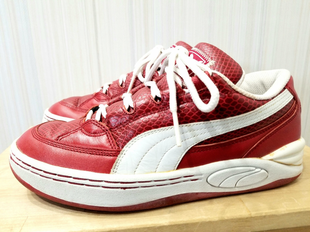 良好 98年製 PUMA プーマ レモスポット 赤 パイソン柄 US5 23㎝ 90年代