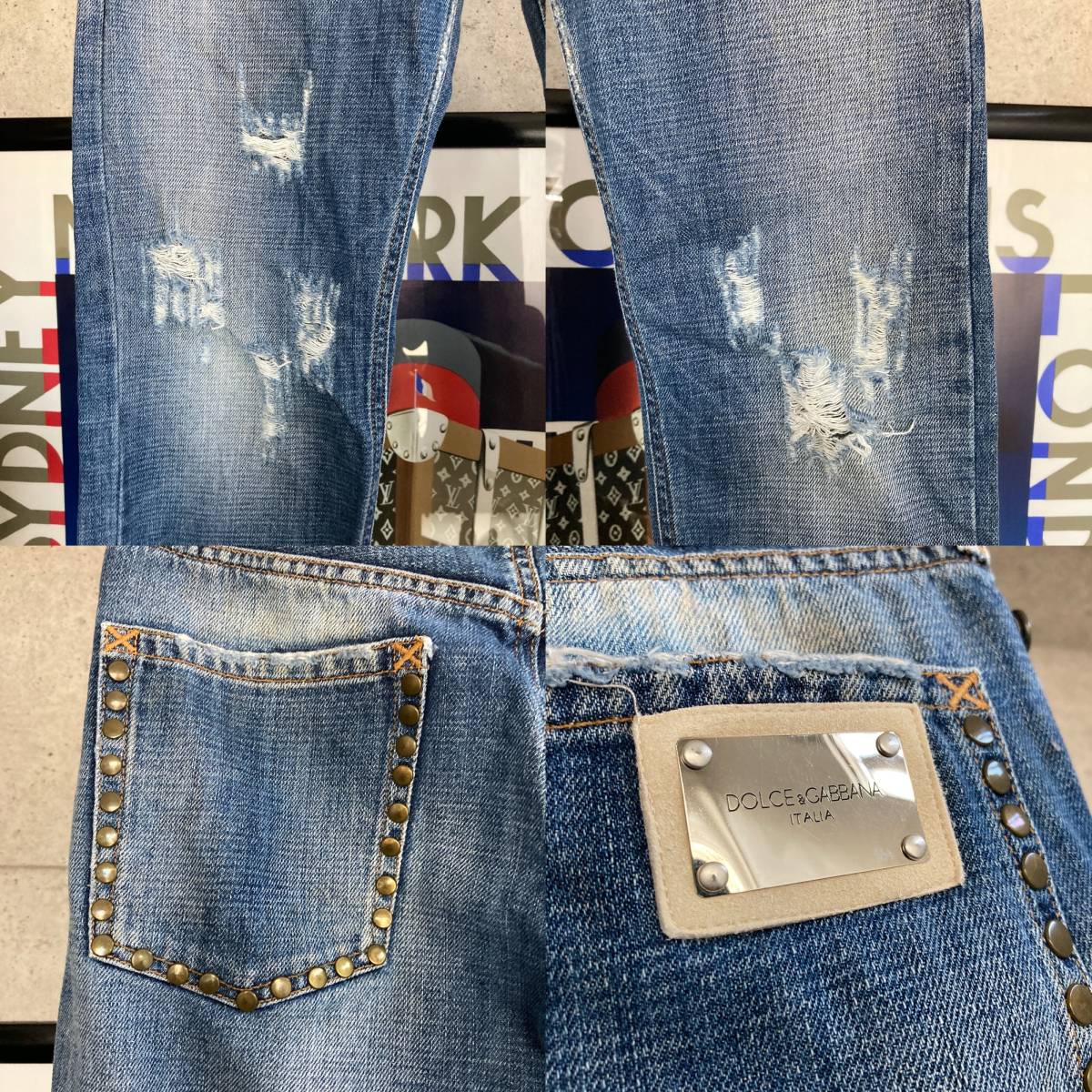 【即決】 !!希少モデル!!美品!!ドルチェ&ガッバーナ ドルガバ ゴールドスタッズプレート サイズ44 ジーンズ デニム 国内正規