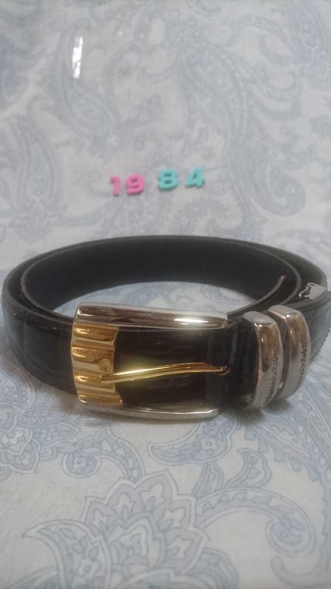 1984アンバサダーロバートロゴ付き金銀色スクエアバックルの黒レザーベルト付属品なし_画像3