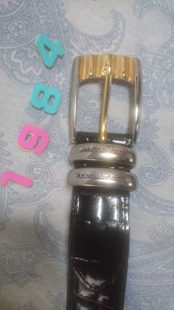 1984アンバサダーロバートロゴ付き金銀色スクエアバックルの黒レザーベルト付属品なし_画像9