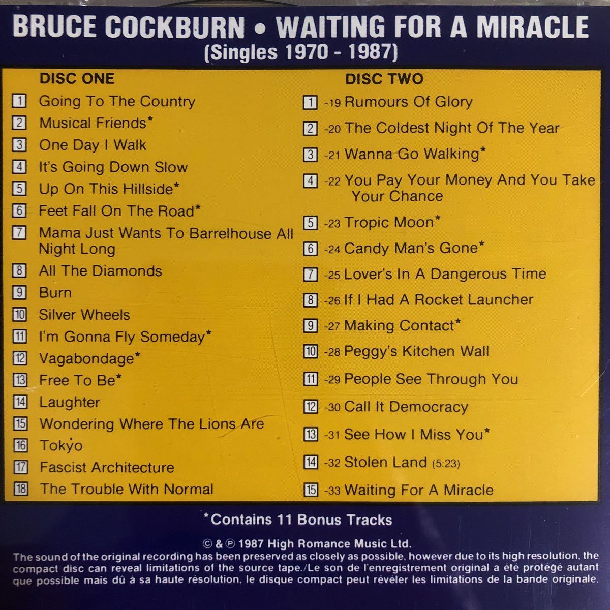 国内盤2CD！Bruce Cockburn/ブルース・コバーン/ WAITING FOR A MIRACLE/ 1987年_画像9