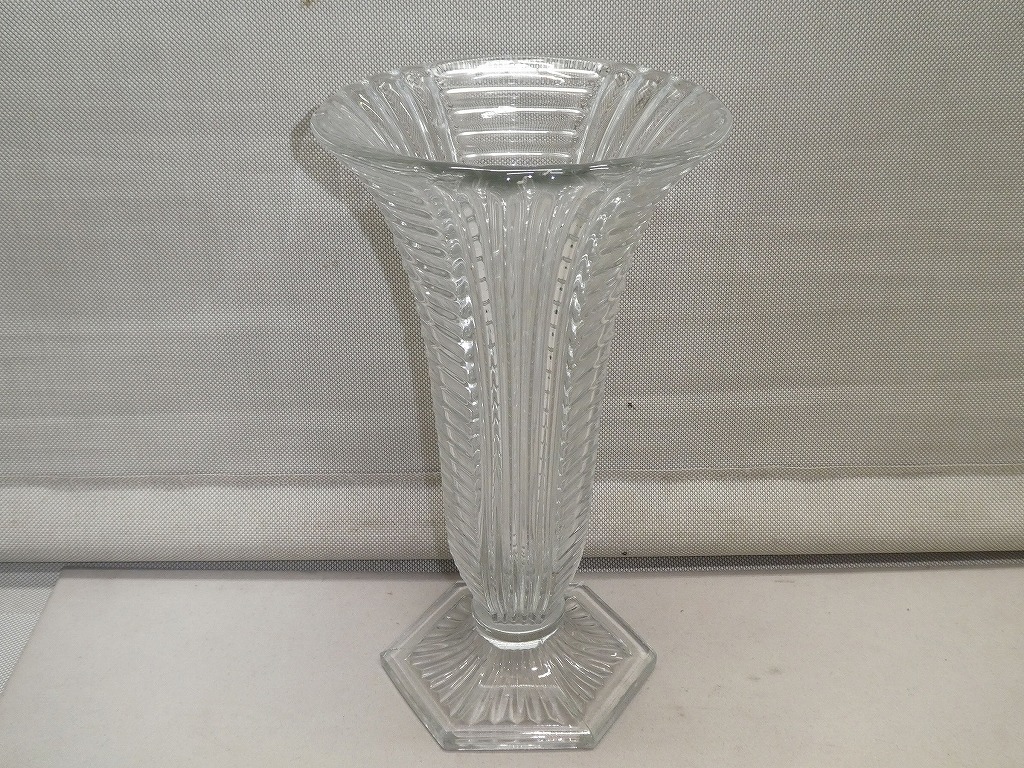 ●レトロ プレスガラス 花瓶 フラワーベース 花入れ ガラス器 気泡有り●アンティーク_画像3