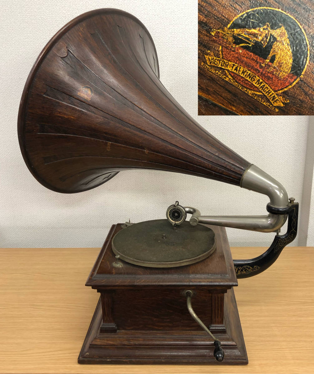 0402-03*[ rare rare article ]Victor Victor gramophone V-Ⅲ wood horn wooden trumpet hand turning that time thing antique *2 mouth shipping 