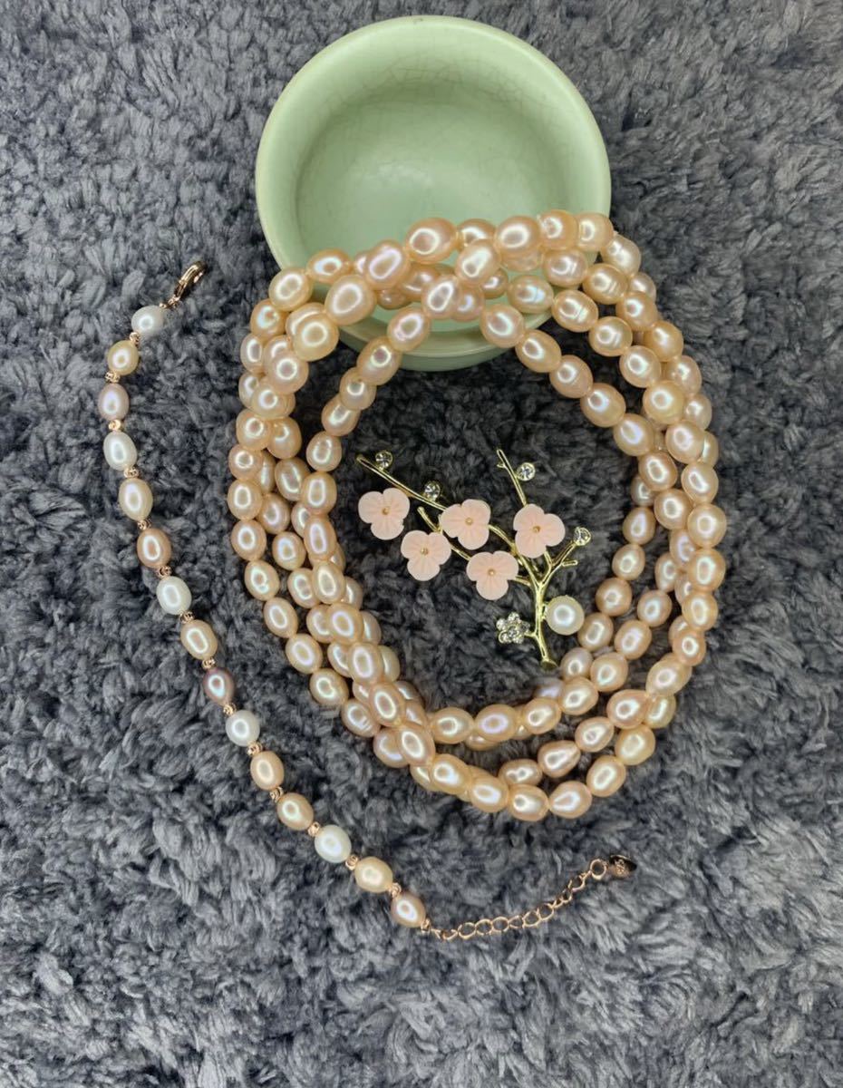 真珠セット(ネックレス、ブレスレット、ブローチ)