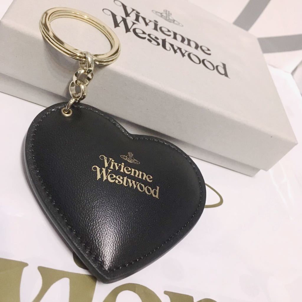 送料込●新品●元箱付 価-23100円 Vivienne Westwood キーリング 本牛革レザーハート チャーム 黒ヴィヴィアンウエストウッド ビビアン