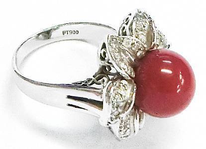 幻想的 【15-39】Pt900 天然珊瑚(コーラル) 天然ダイヤモンド0.10ct