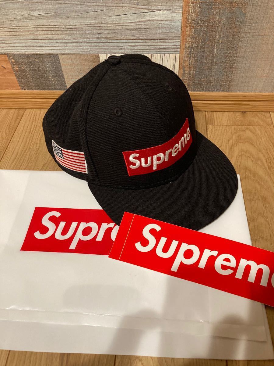 Supreme ボックスロゴ supremeキャップ NEW ERA BLACK キャップ　人気！　使用感あり