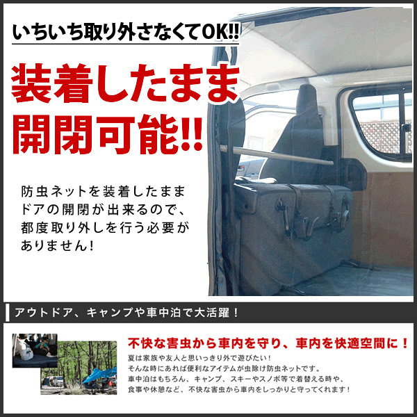 品番M20 200系 ハイエース ロング 標準ボディ ハイルーフ 5ドア [H16.8-] 防虫ネット 両側 サイド スライドドア用 網戸_画像3