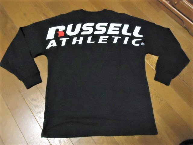 かわいい新作 RUSSEL ATHLETIC ラッセルアスレチック ロンT 値引きする 長袖シャツ カットソー ブラック黒 Mサイズ バックロゴ