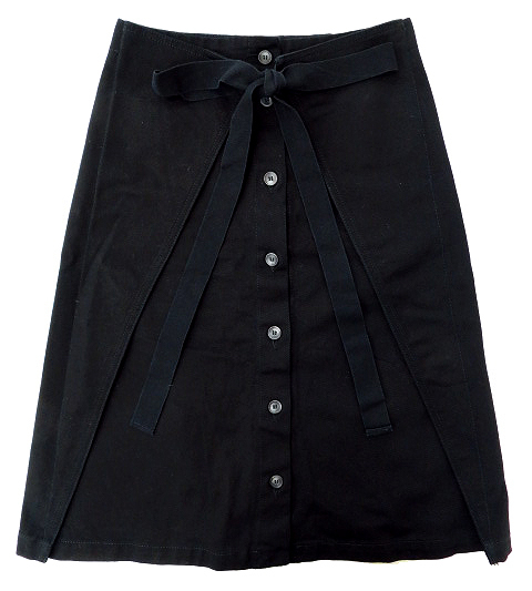 美品 Maison Margiela/メゾン マルジェラ スカート リボン ボタン ひざ丈 ブラックデニム サイズ36 イタリア製 cgknortOxAITWXY2-22862 Mサイズ