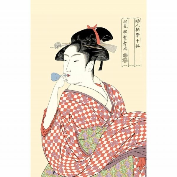 ◆新品 喜多川歌麿『ビードロを吹く娘（軸装）』高精彩工芸画 人物画 浮世絵【SAK-KM2G6-001】