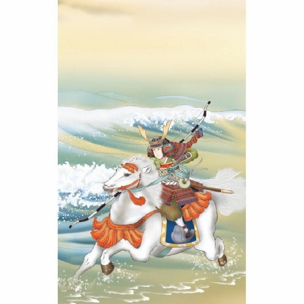 ◇新品榎本東山『白馬武者（尺三立）』高精彩工芸画掛軸掛け軸人物武者