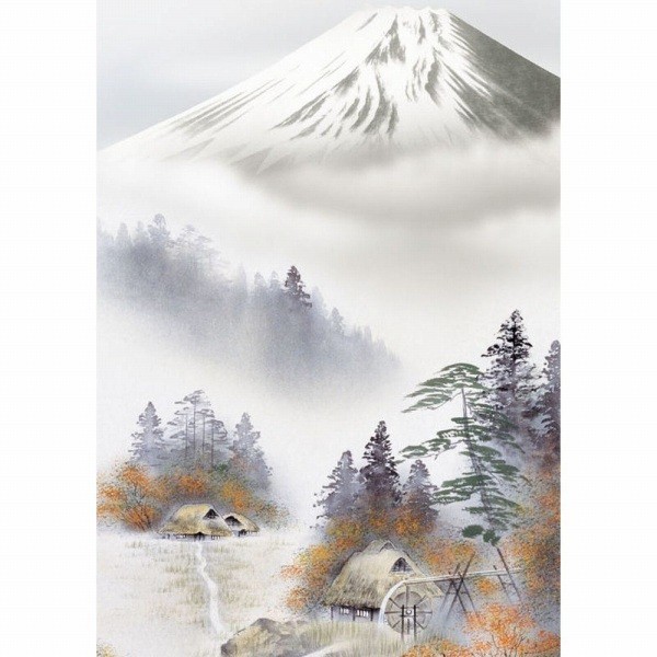 ◆新品 伊藤渓山『富士紅染（尺五立）』高精彩工芸画 掛軸 掛け軸 風景画 山岳 森林 不二 富嶽 富岳 紅葉 彩色山水【SAK-B4-20C】