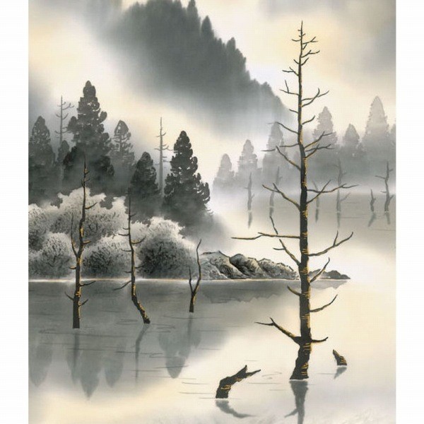 ◇新品 鈴村秀山『上高地(尺五立)』高精彩工芸画 掛軸 掛け軸 風景画