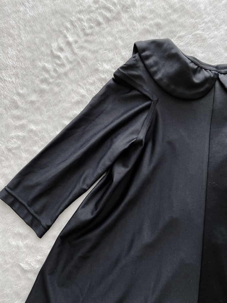 COMME des GARCONS 袖付きブラックワンピース sizeS フレア フリル ストレッチ コムデギャルソン 黒 美品 襟付き 長袖 ロング