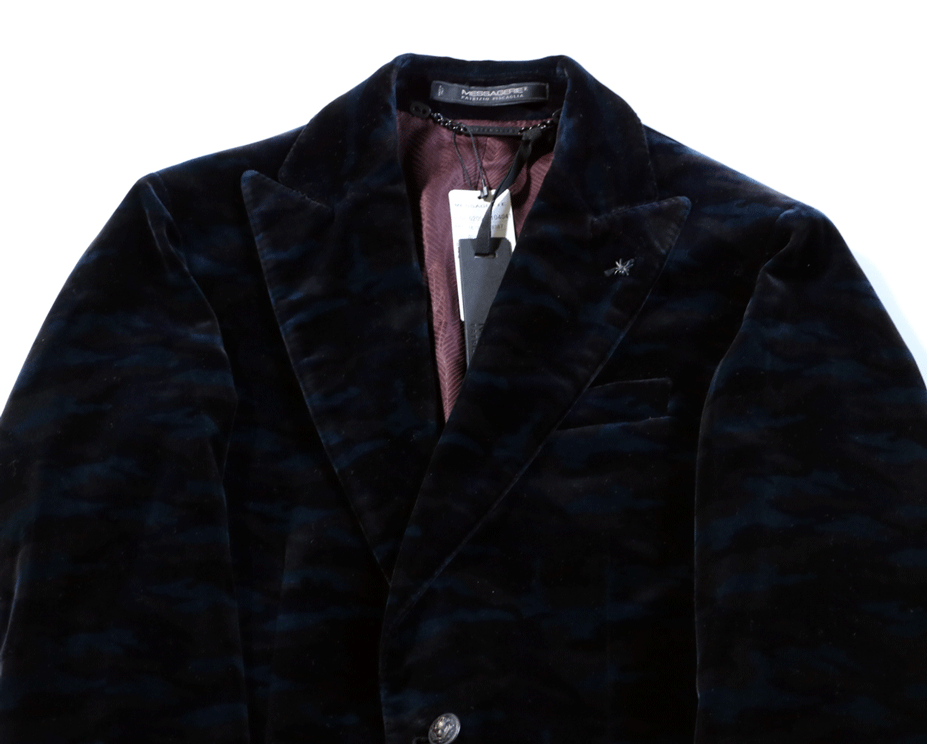 新品 最大値下げ★MESSAGERIE メッサジェリエ テーラードジャケット ベロア素材 迷彩柄 カモフラージュ柄 ネイビーサイズ46 参考91,300円_画像6