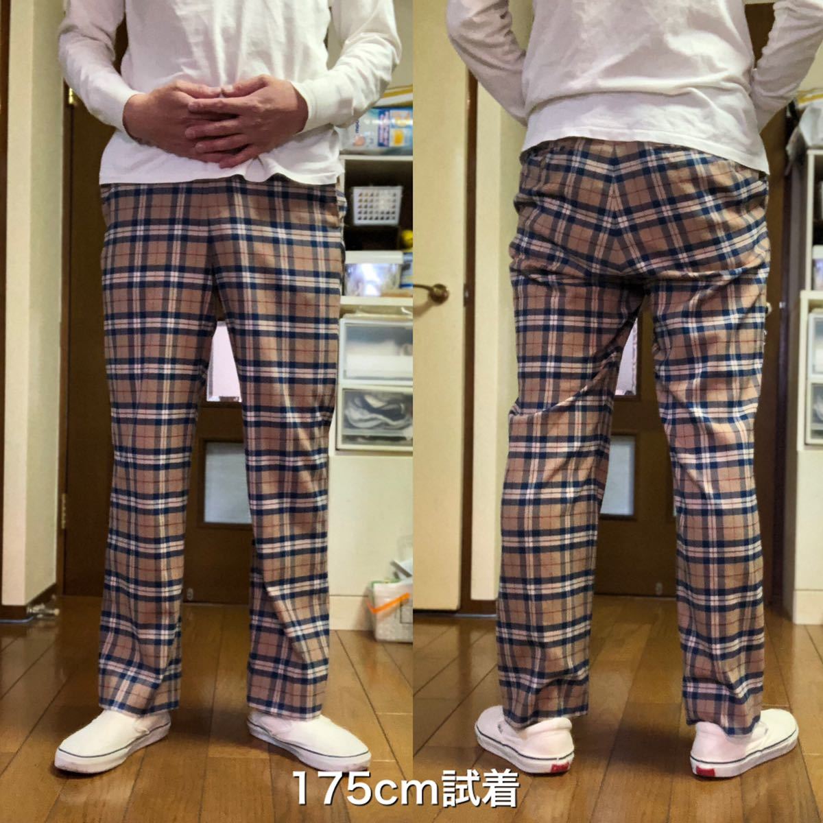 W75-股下72cm！ビームス(BEAMS ) 古着チェックパンツ スラックス 毛玉有り 中国製_画像8