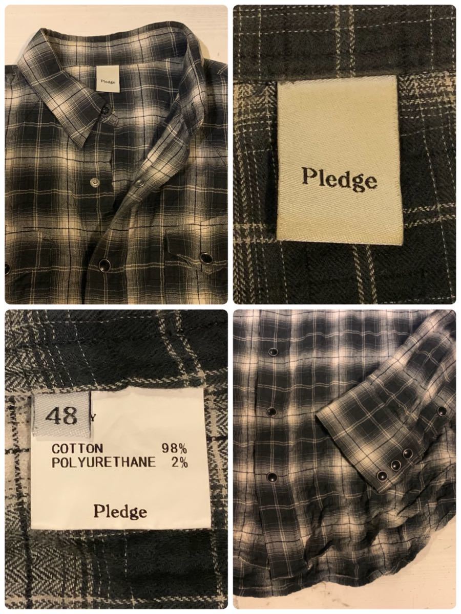  Pledge /Pledge/ wrinkle processing check pattern western shirt 