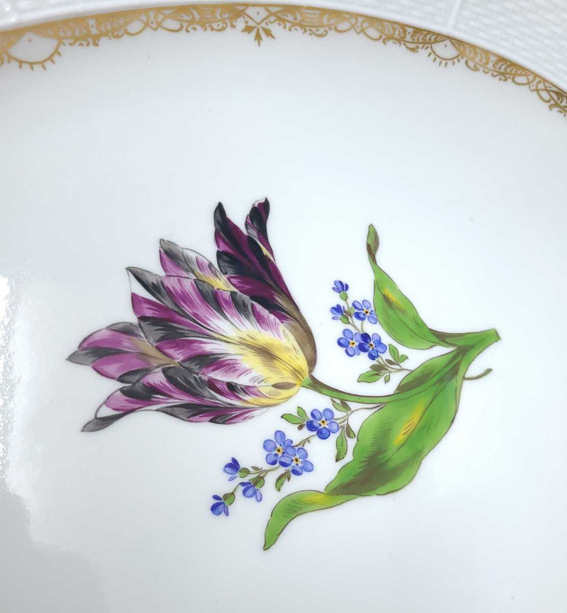 美品☆Meissen マイセン アンティーク 大皿 45cm オーバルプレート 花 金彩 エンボスデザイン 一級品 オールド AB6 5