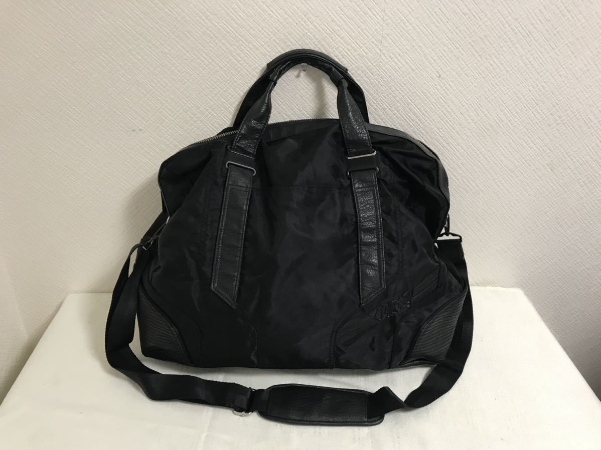 希少 美品 ディーゼル ビジネスバッグ 2way レザー ナイロン 大容量 黒 美品本物ディーゼルDIESEL2way本革レザーナイロンビジネストート