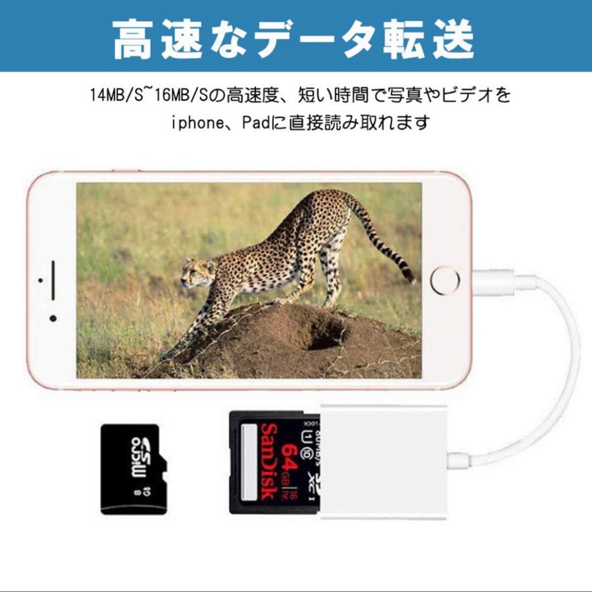 2in1 iphone SDカードリーダー iPhone iPad TFカード　写真　ビデオ　高速転送　OTG ios14 対応