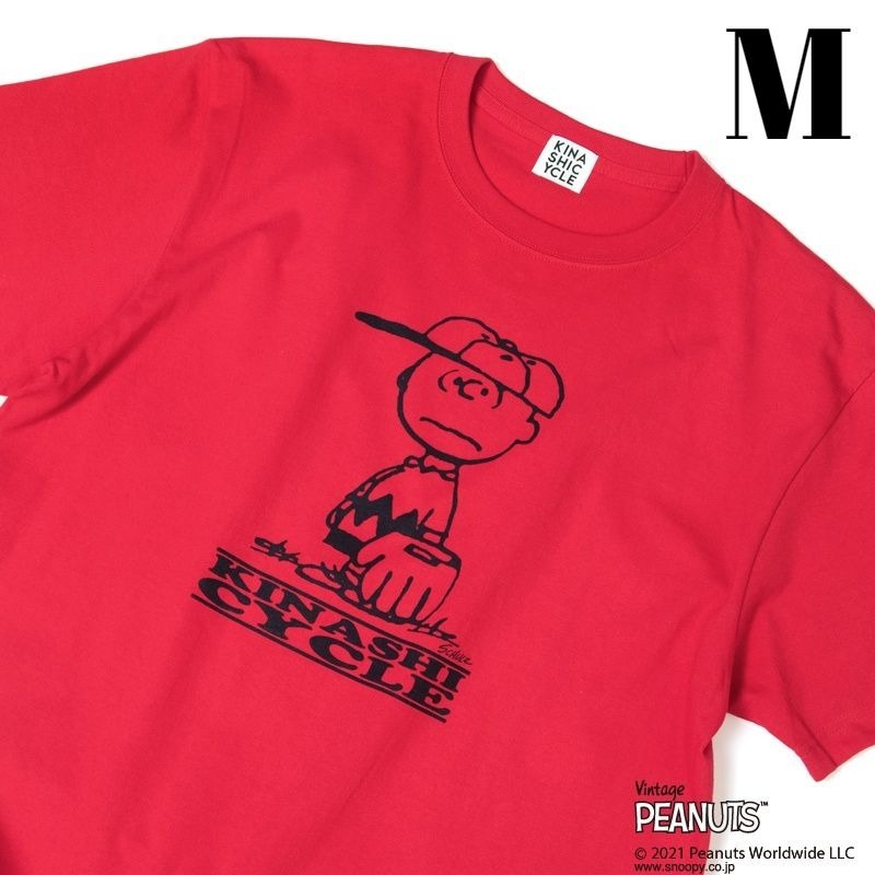 M RED【木梨サイクル Tシャツ（SNOOPY×木梨サイクル デザイン A) ヴィンテージ PEANUTS ピーナッツ チャーリーブラウン 木梨憲武】