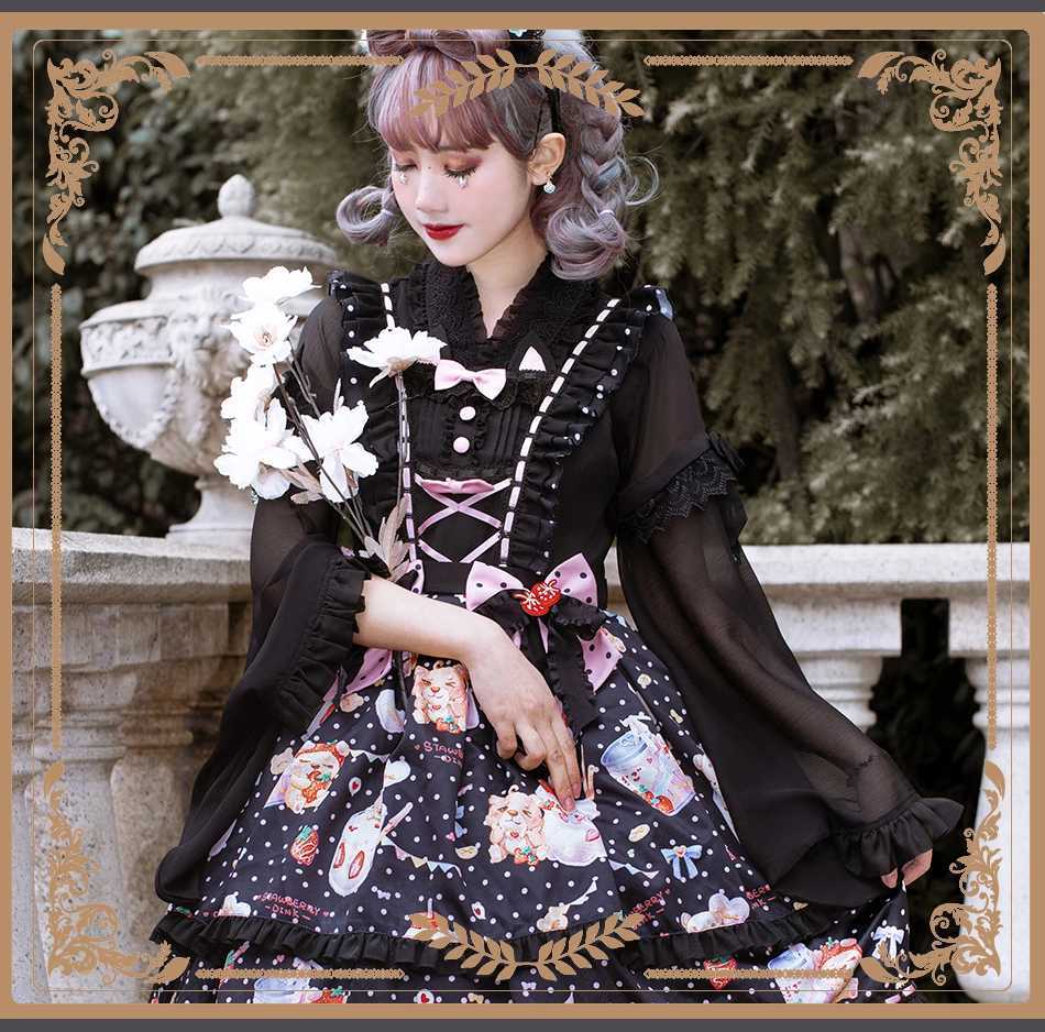  роскошный готический Gothic and Lolita Лолита платье костюмированная игра роскошный оборка кружевная лента чёрный черный stage костюм визуальный v серия медведь 