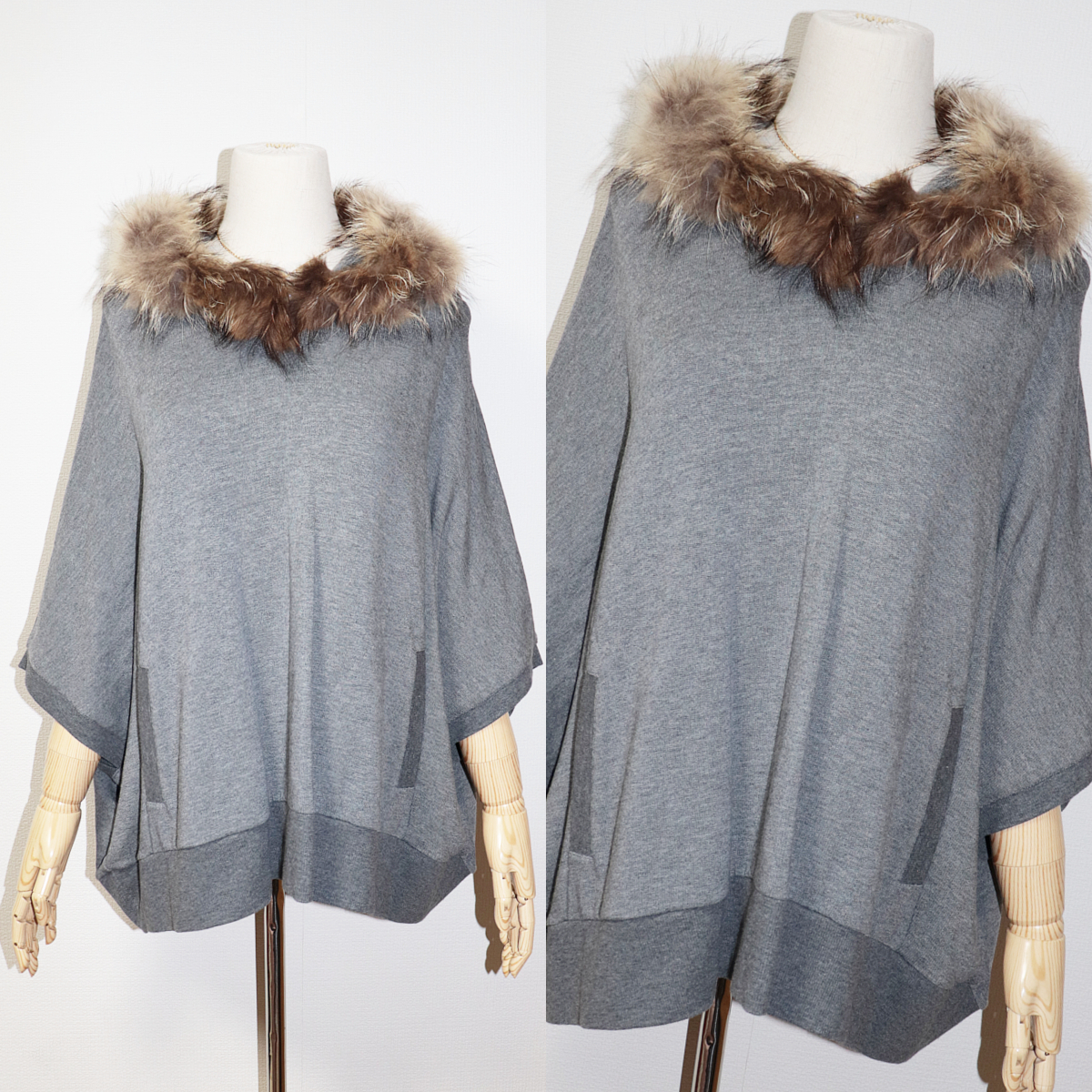 [ sale ]GRACE Grace stylish design!* excellent * removal and re-installation possibility raccoon fur fur pocket with a hood . poncho outer woman woman 