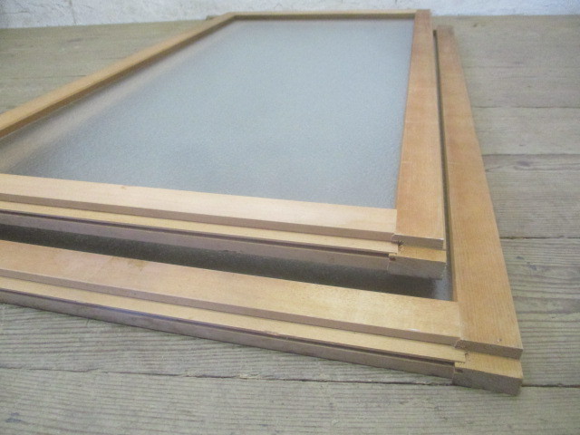 taP887*[H122,5cm×W63cm]×2 sheets * retro design glass. old tree frame sliding door * fittings sash . material window Cafe Vintage K.1