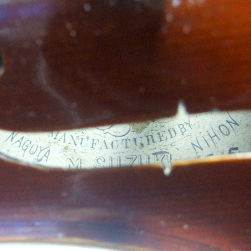 初期物 1900年頃 M SUZUKI No 5 虎杢 4/4 超初期 鈴木バイオリン 6コインラベル 明治時代 国産アンティーク ヴァイオリン_画像7