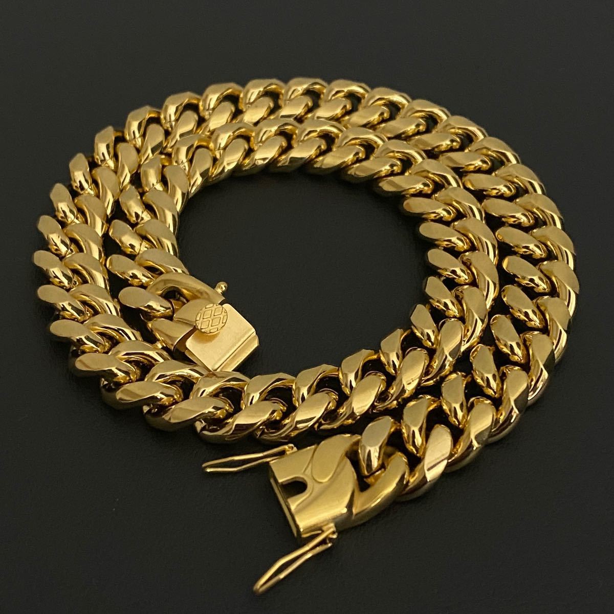 喜平ネックレス 18k 金ネックレス 二面 ダブルセーフティーロック ゴールドチェーン 14mm 45cm 190g ゴールド